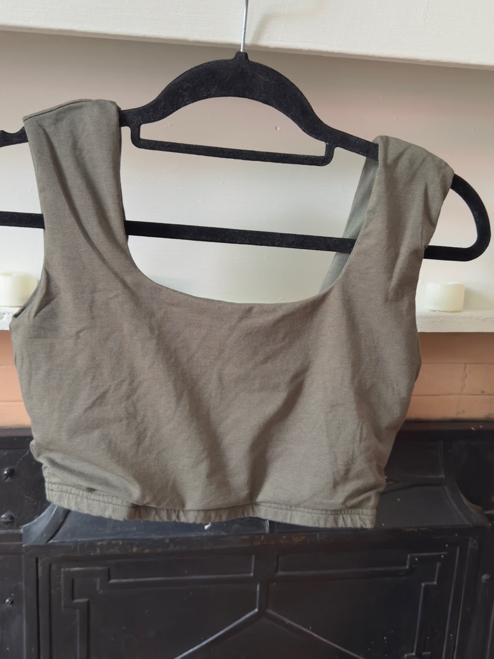 Dark Olive Scoop Neck Crop Tank Top - Women